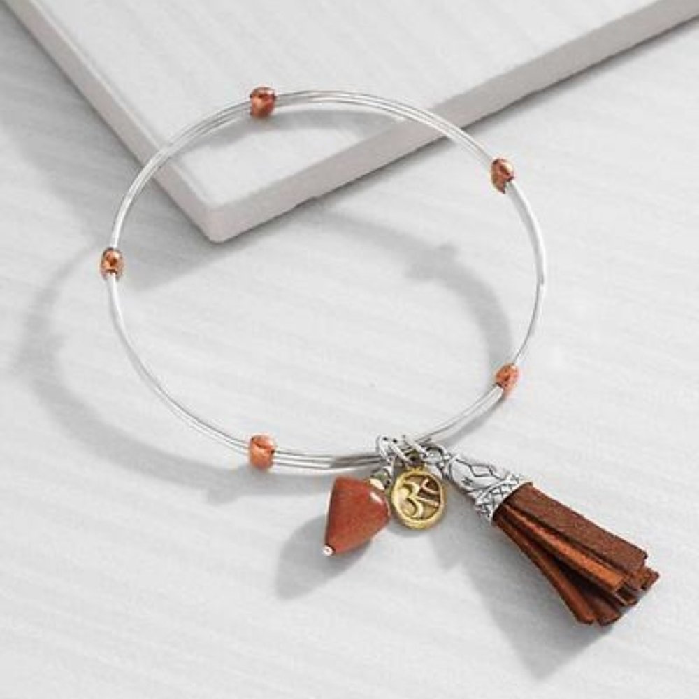 Silpada B3411 Triple Charm Goldstone Pyrite Bangle